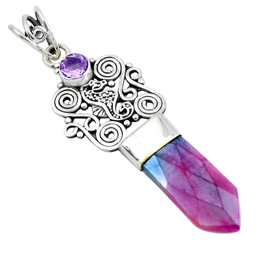 9.56cts pink aura quartz (arkansas) amethyst 925 sterling silver pendant p52179