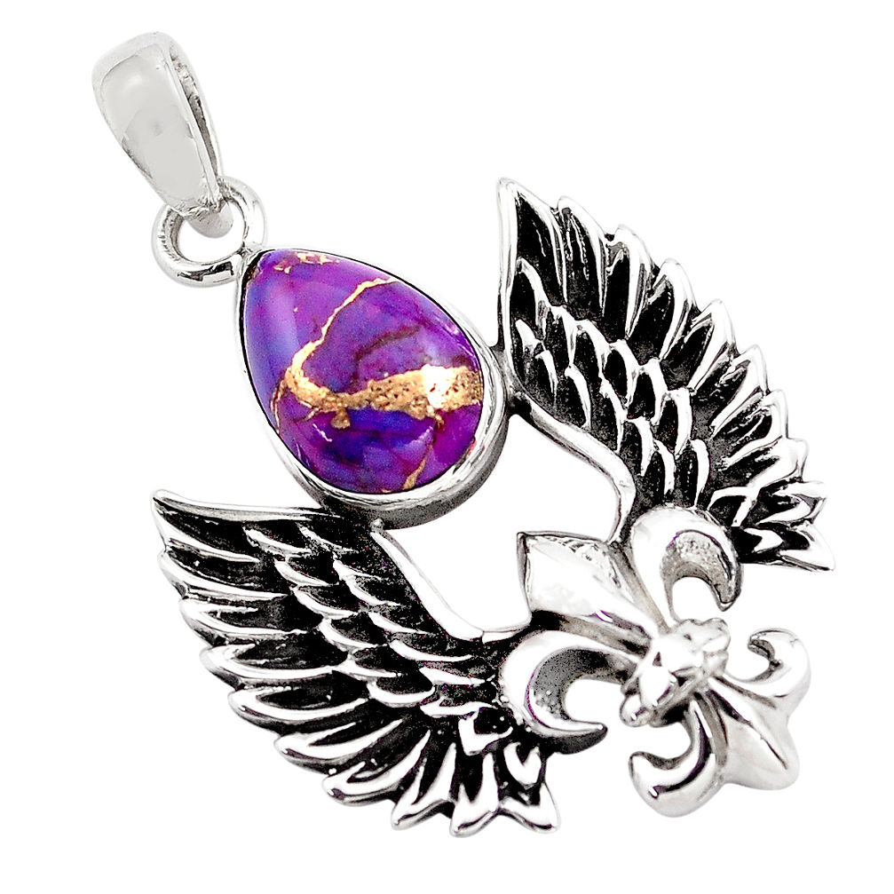 5.38cts purple copper turquoise 925 silver feather charm pendant jewelry p86852
