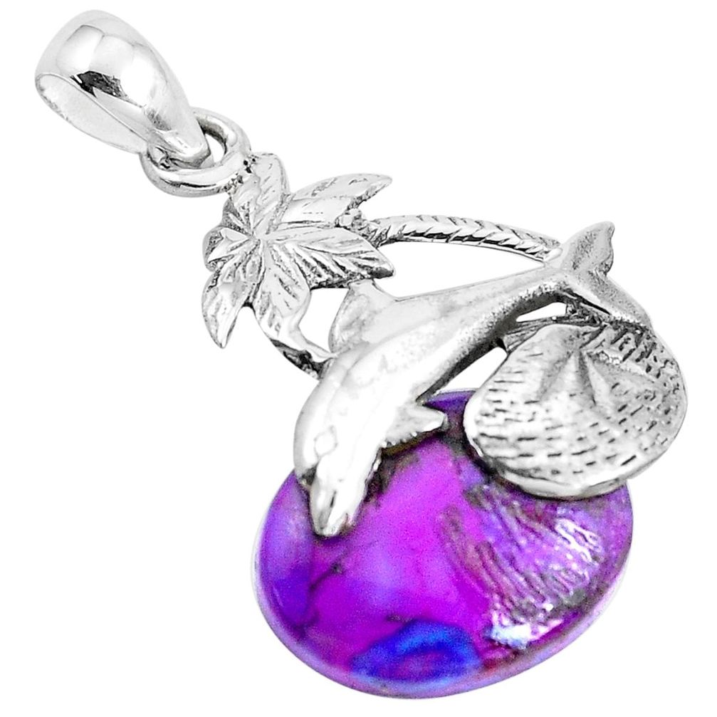 7.17cts purple copper turquoise 925 sterling silver dolphin pendant p41825