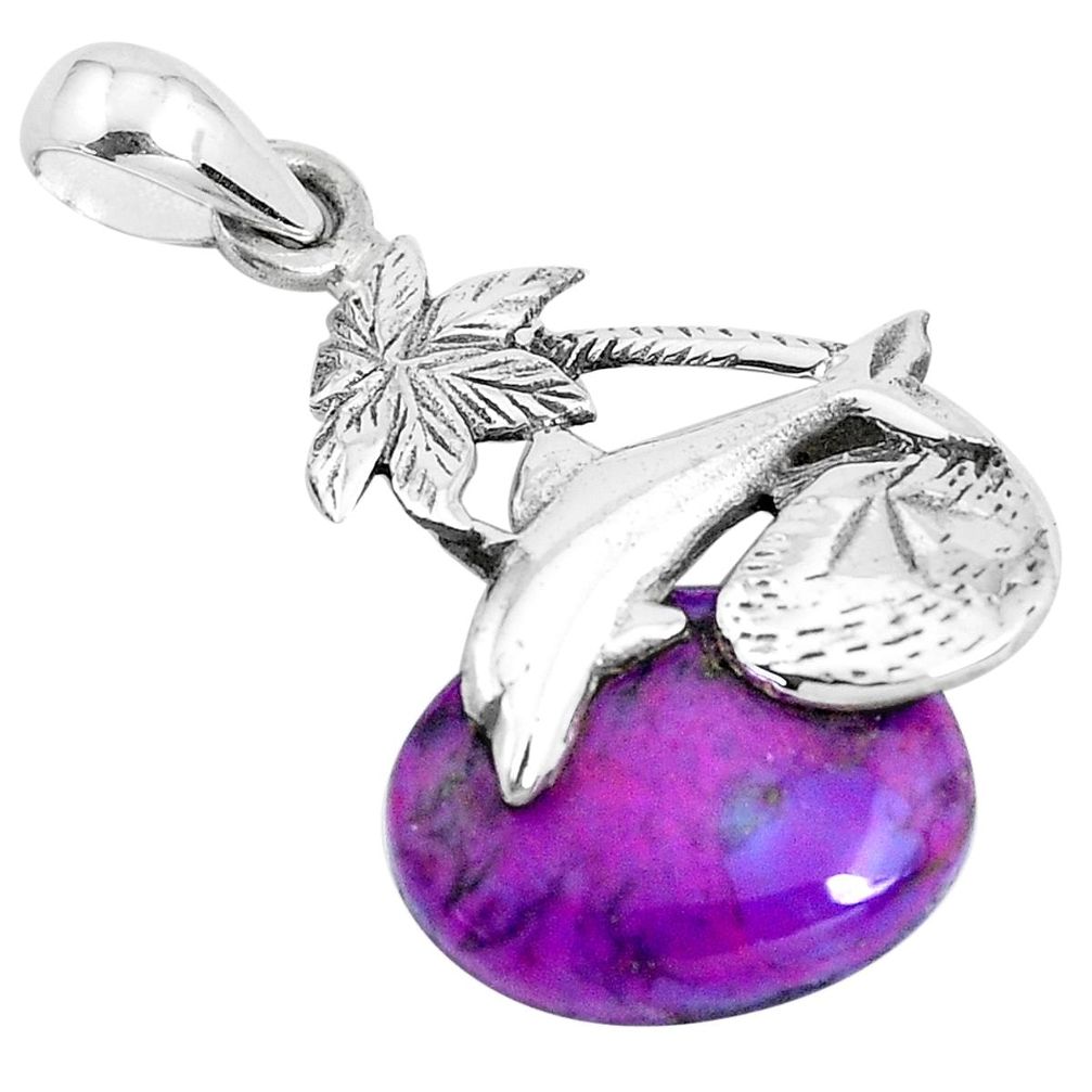 7.63cts purple copper turquoise 925 sterling silver dolphin pendant p41826