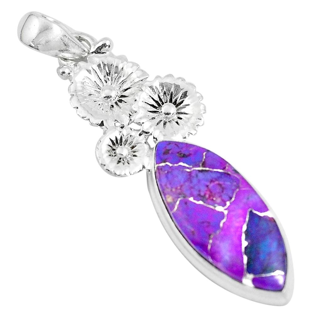 15.05cts purple copper turquoise 925 sterling silver flower pendant d31255