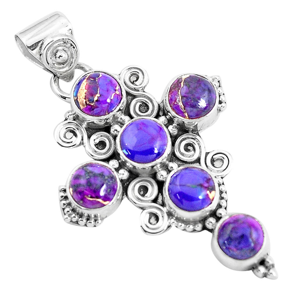 7.86cts purple copper turquoise 925 sterling silver holy cross pendant p35997