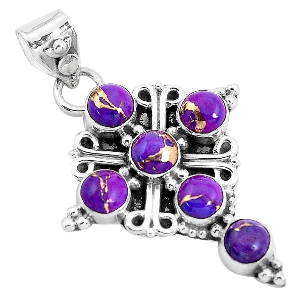5.11cts purple copper turquoise 925 sterling silver holy cross pendant p36016