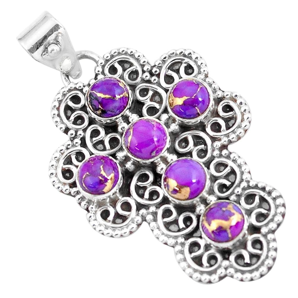 4.93cts purple copper turquoise 925 sterling silver holy cross pendant p59913