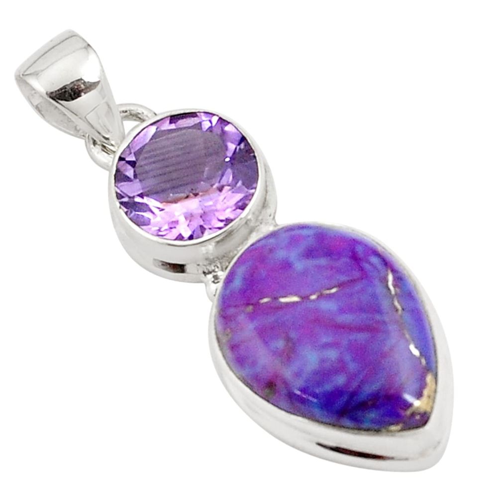 16.85cts purple copper turquoise amethyst 925 sterling silver pendant p78441