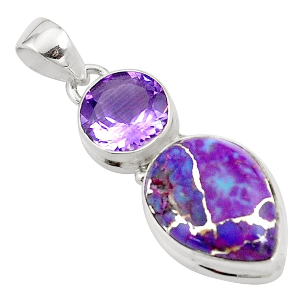 16.49cts purple copper turquoise amethyst 925 sterling silver pendant p78442