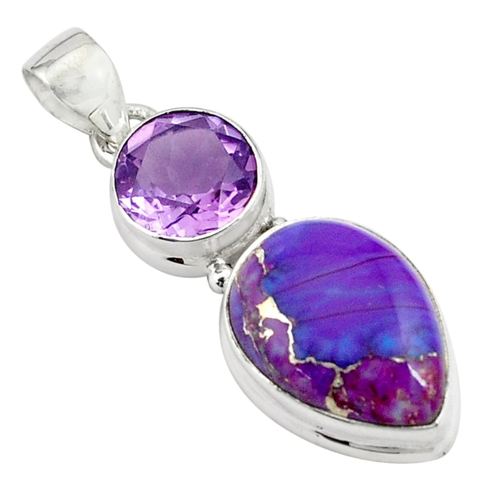 17.95cts purple copper turquoise amethyst 925 sterling silver pendant p78445