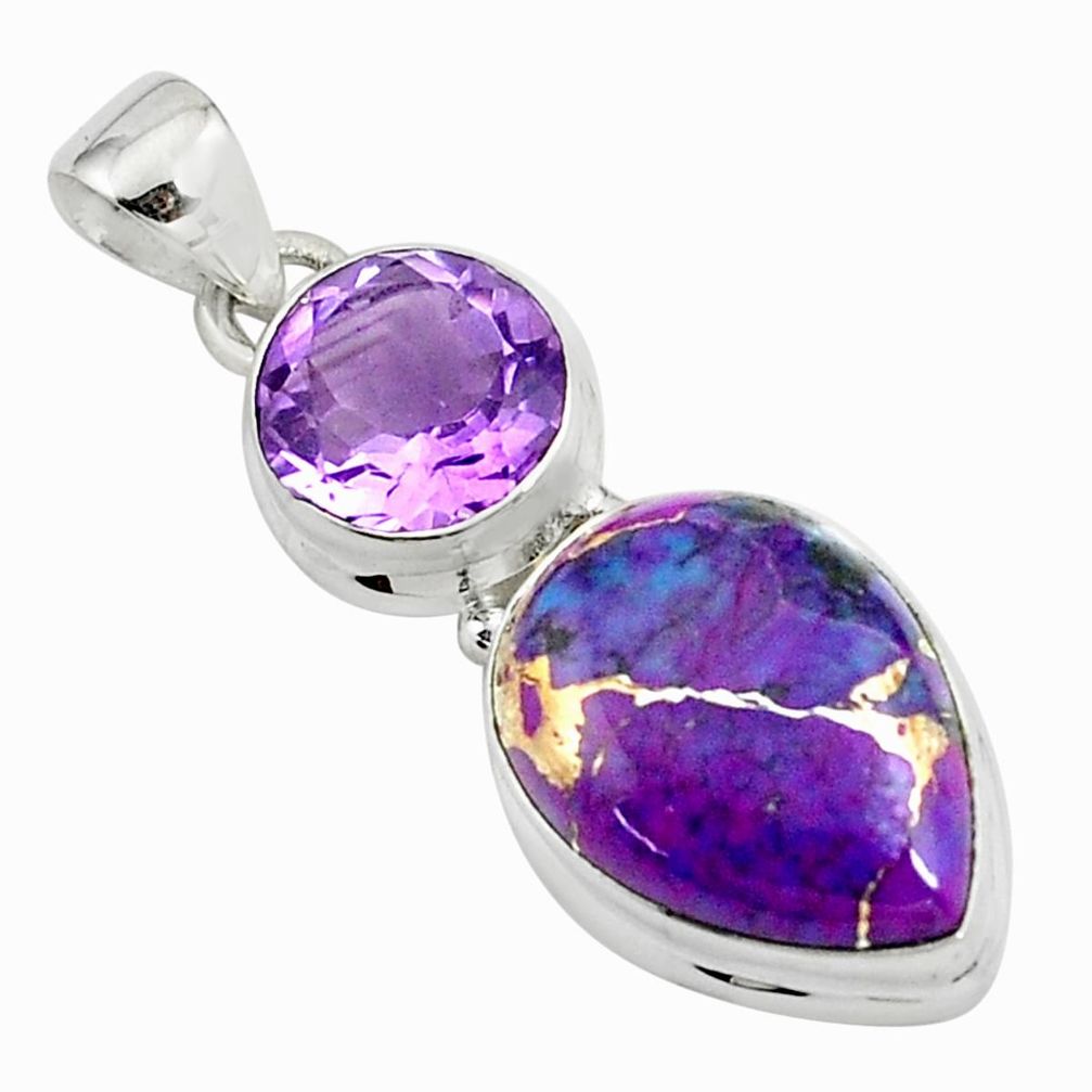 17.42cts purple copper turquoise amethyst 925 sterling silver pendant p78446