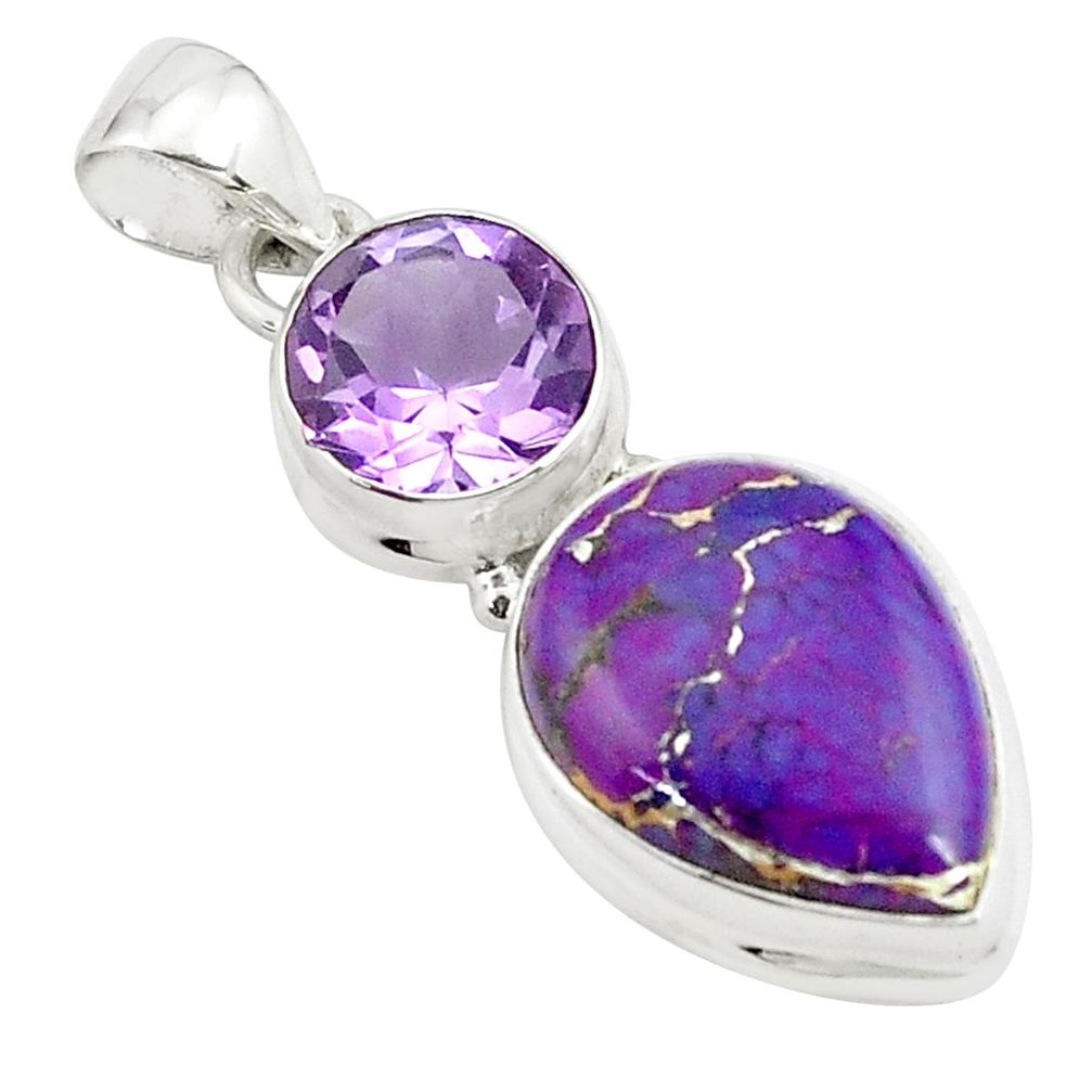 16.85cts purple copper turquoise amethyst 925 sterling silver pendant p78450