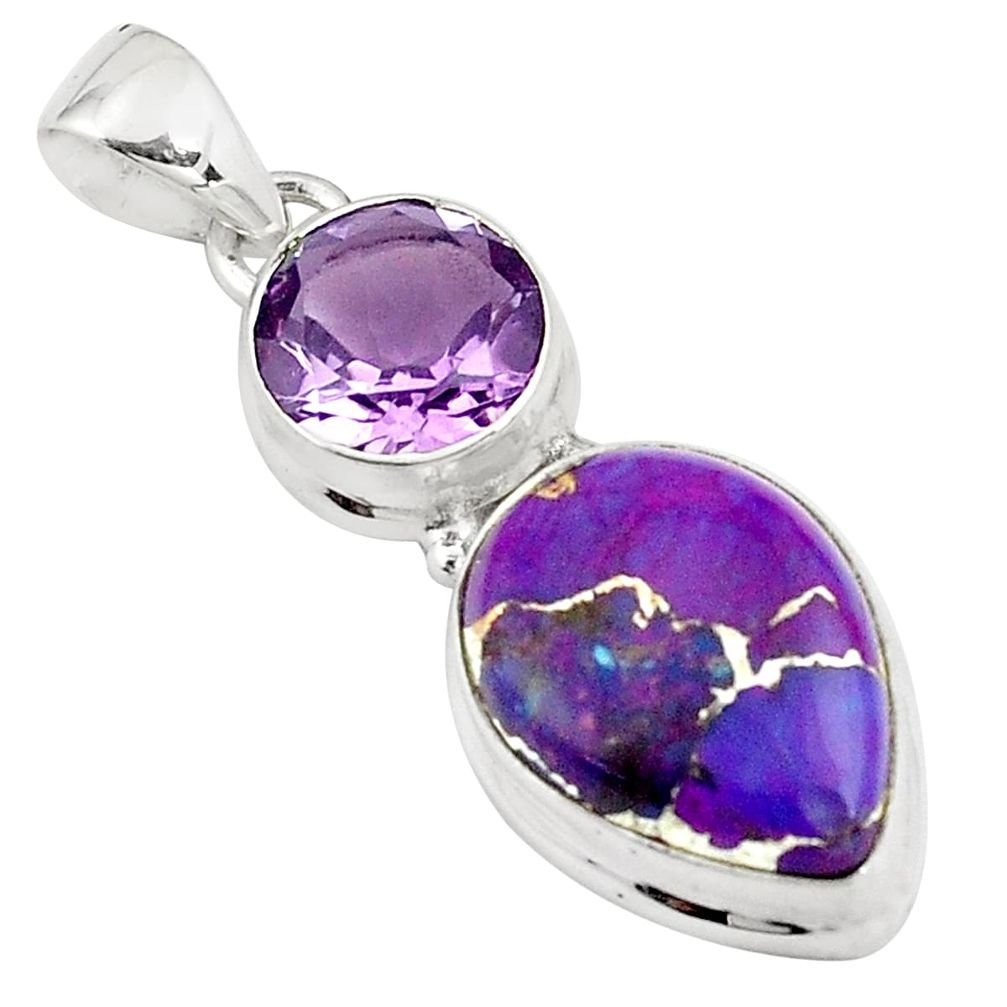 17.95cts purple copper turquoise amethyst 925 sterling silver pendant p78451