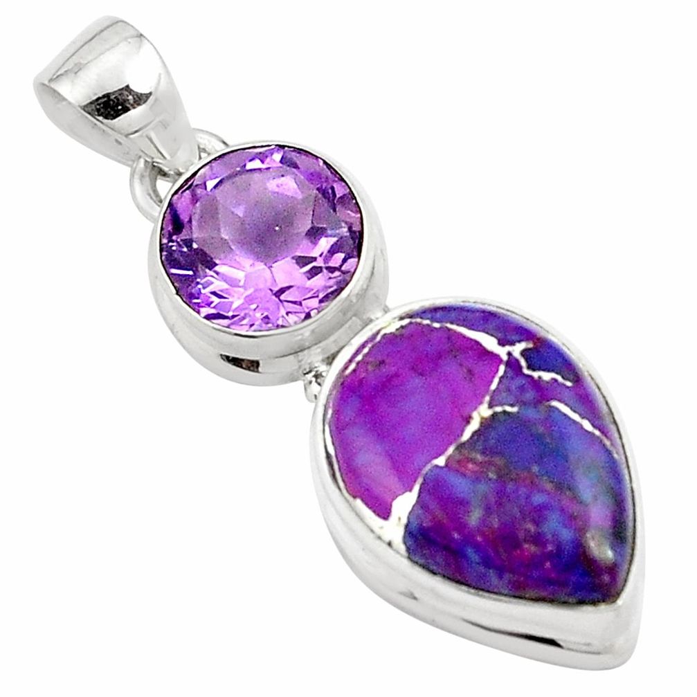 17.42cts purple copper turquoise amethyst 925 sterling silver pendant p78455