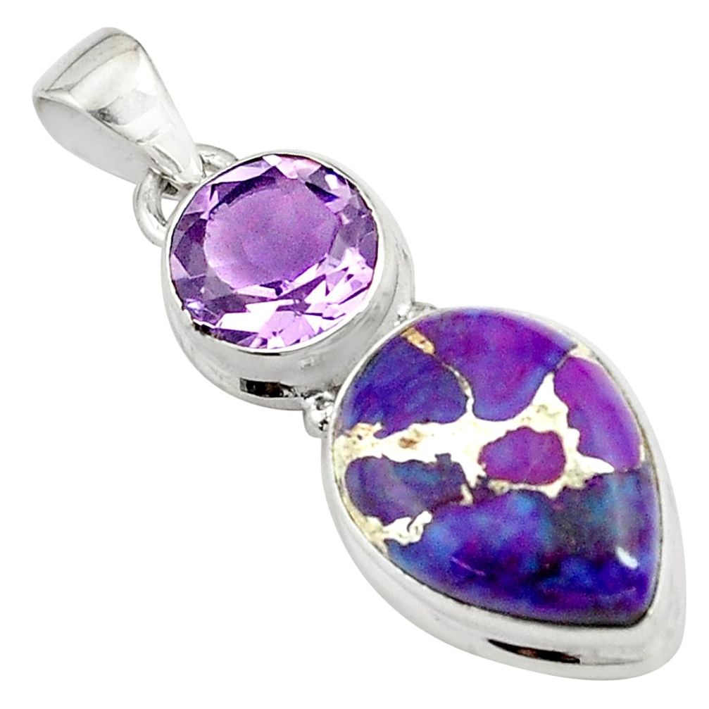 17.02cts purple copper turquoise amethyst 925 sterling silver pendant p78457