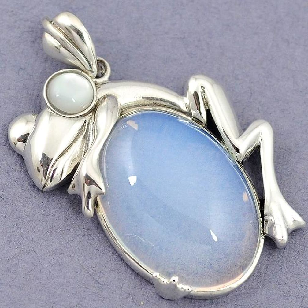 RARE NATURAL WHITE OPALITE PEARL 925 STERLING SILVER FROG PENDANT JEWELRY H39932