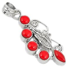 Red blood coral 925 sterling silver conch shell pendant jewelry h69094
