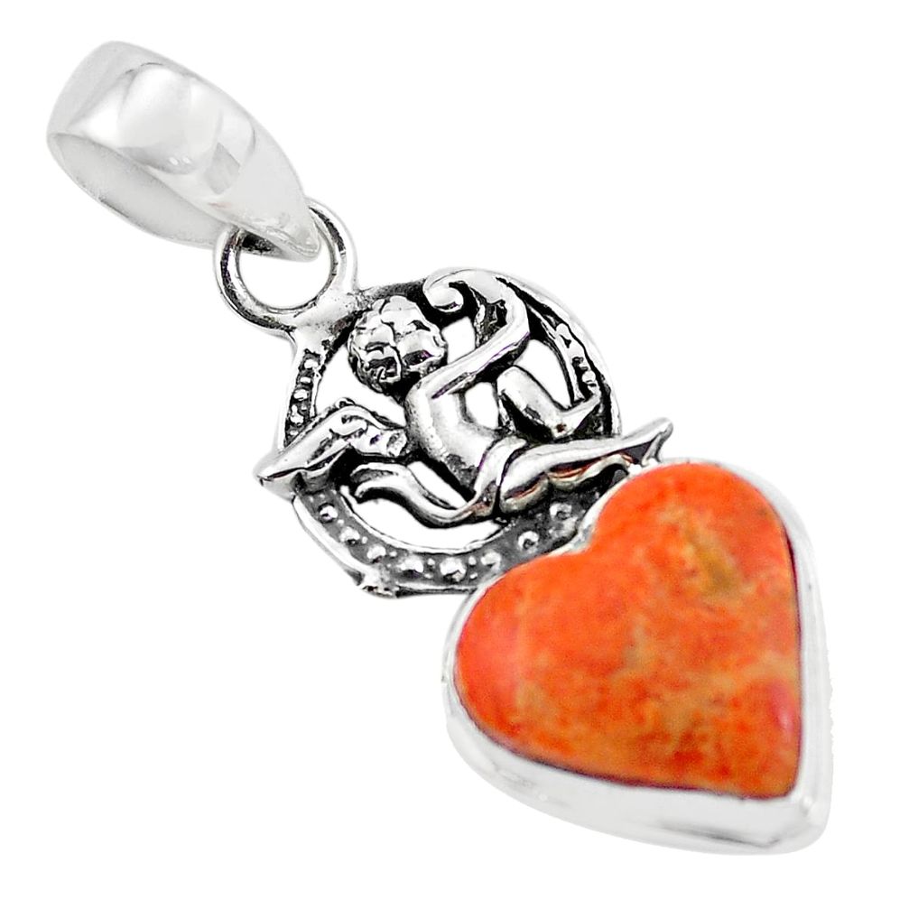 9.67cts red copper turquoise heart 925 silver cupid angel wings pendant p55425