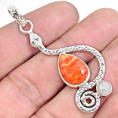 6.54cts red copper turquoise pearl 925 sterling silver snake pendant p49215