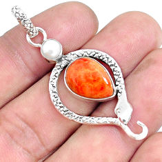 6.84cts red copper turquoise pearl 925 sterling silver snake pendant p49251