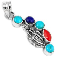 Red coral lapis turquoise 925 sterling silver conch shell pendant jewelry h69048