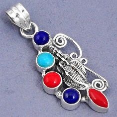 RED CORAL SLEEPING BEAUTY TURQUOISE LAPIS 925 SILVER SNAIL PENDANT G94703