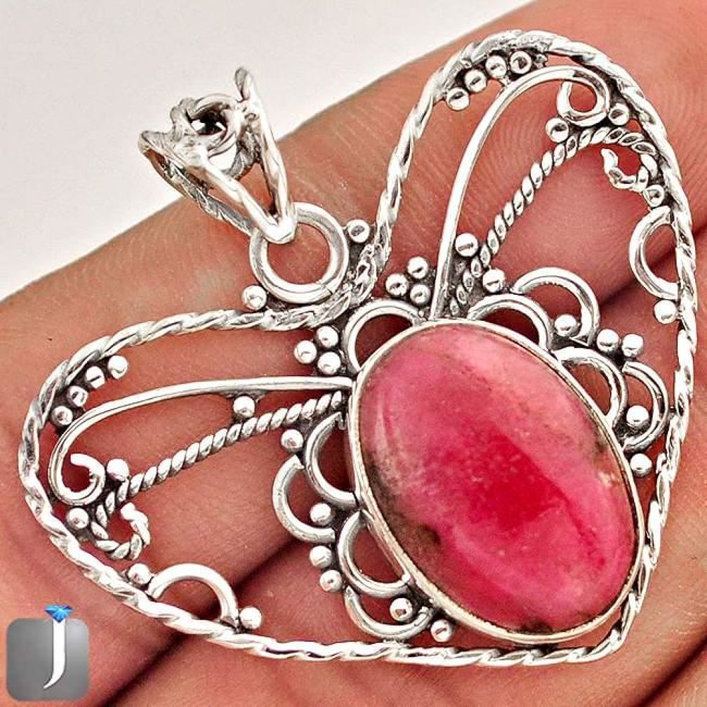 13.08cts RED RHODONITE 925 STERLING SILVER PENDANT JEWELRY E7632