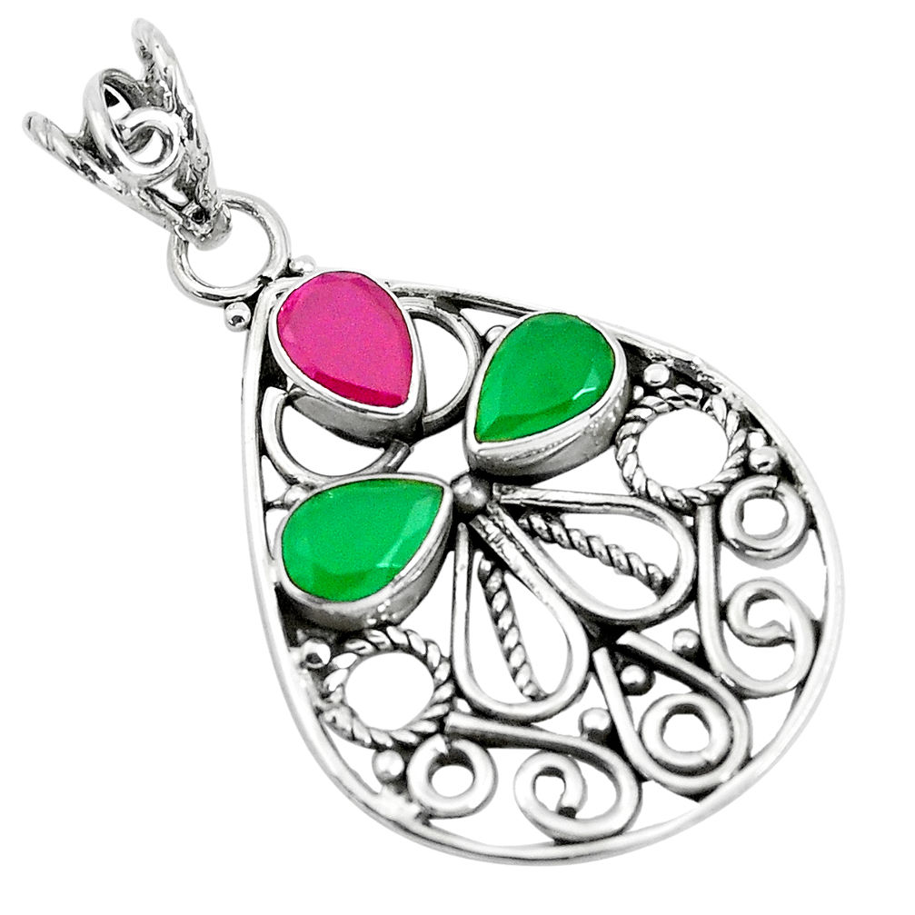 4.82cts red ruby (lab) emerald (lab) 925 sterling silver pendant jewelry d31185
