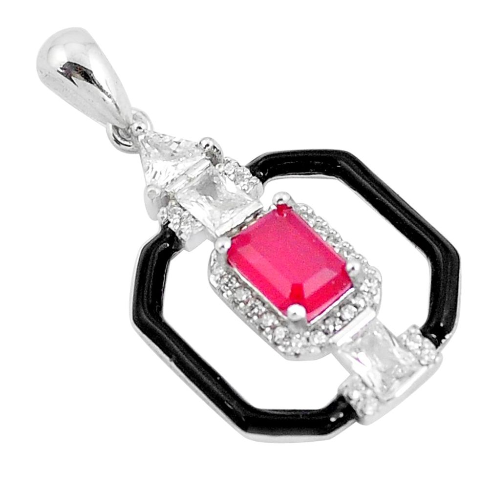 3.42cts red ruby (lab) topaz enamel 925 sterling silver pendant jewelry c2902