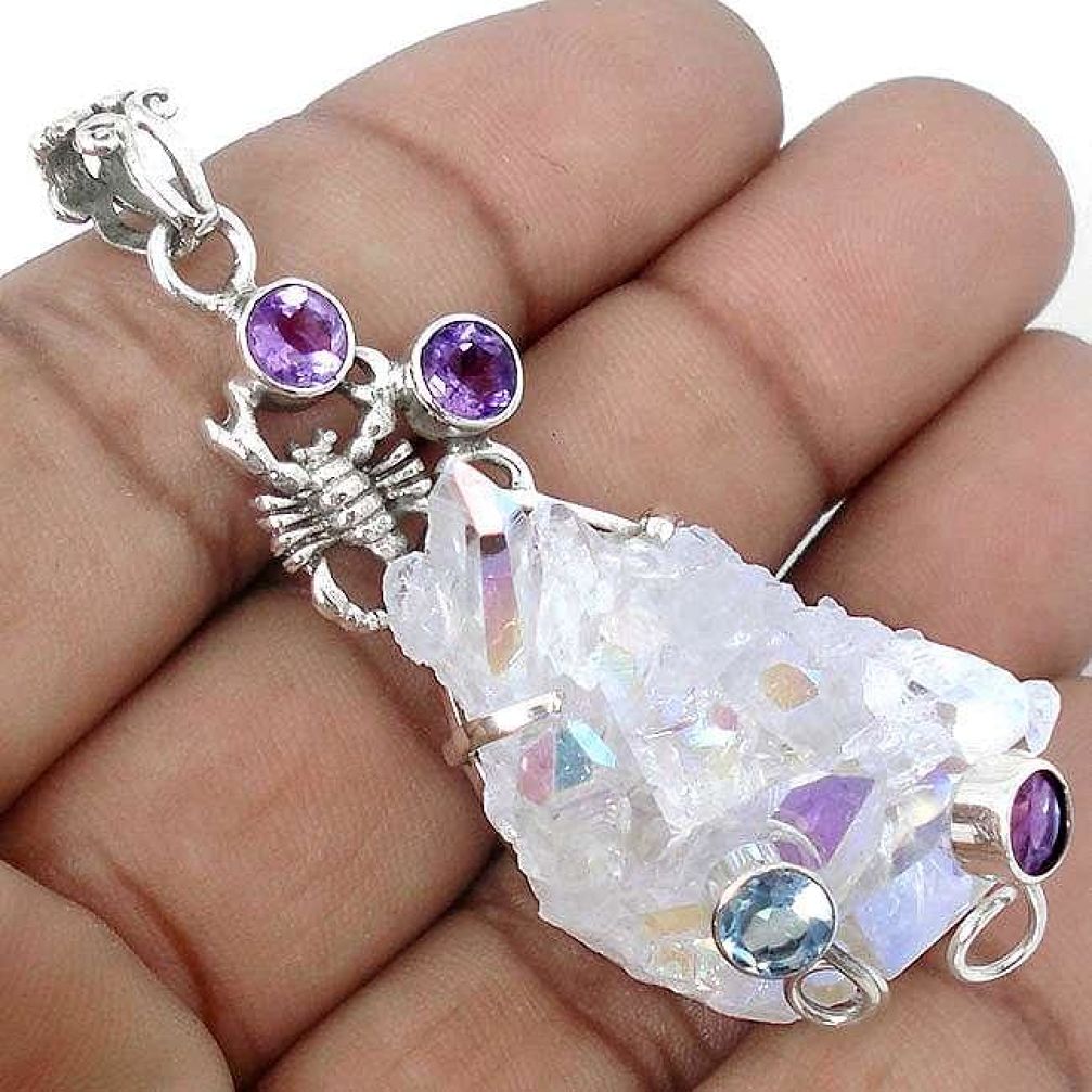 SCORPION NATURAL SUNSHINE DRUZY AMETHYST 925 STERLING SILVER PENDANT G59512