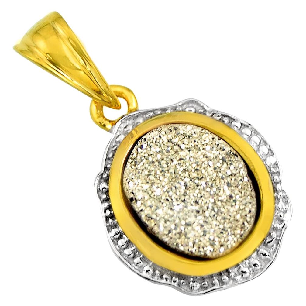 3.58cts silver druzy 925 sterling silver 14k gold pendant jewelry c5496