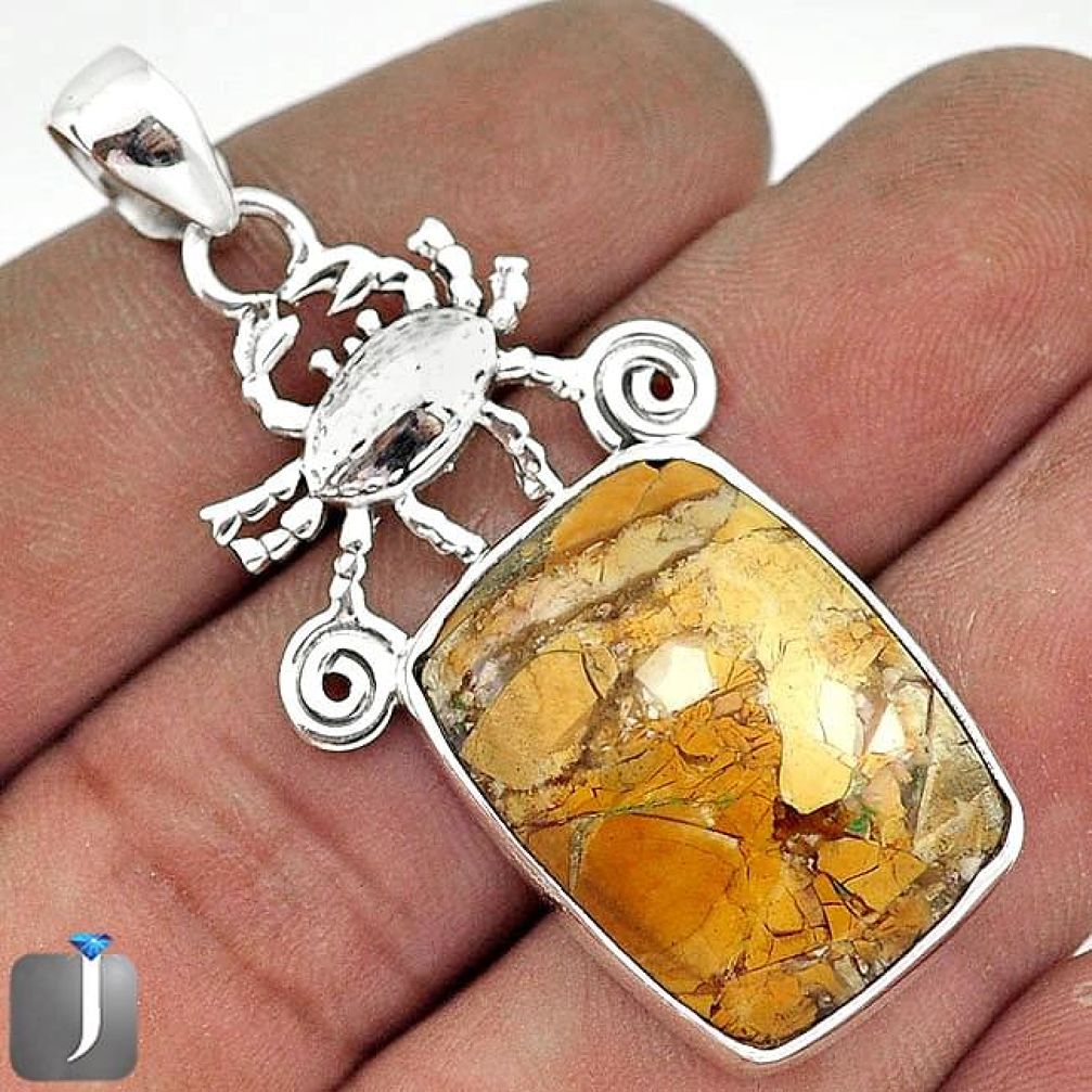 17.07cts SLEEK BROWN MATRIX OPAL 925 STERLING SILVER CRAB PENDANT JEWELRY G27787