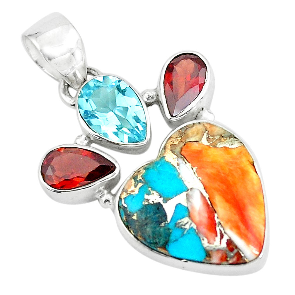 14.72cts spiny oyster arizona turquoise 925 silver heart shape pendant p65352