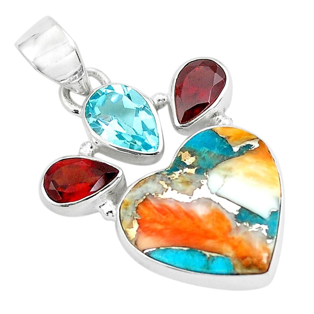 14.23cts spiny oyster arizona turquoise 925 silver heart shape pendant p65353