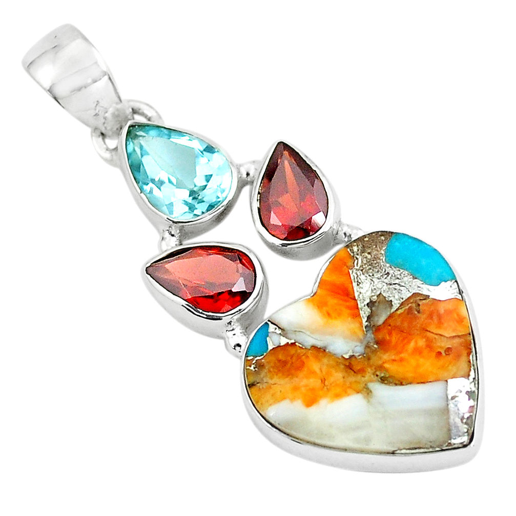 13.15cts spiny oyster arizona turquoise 925 silver heart shape pendant p65356