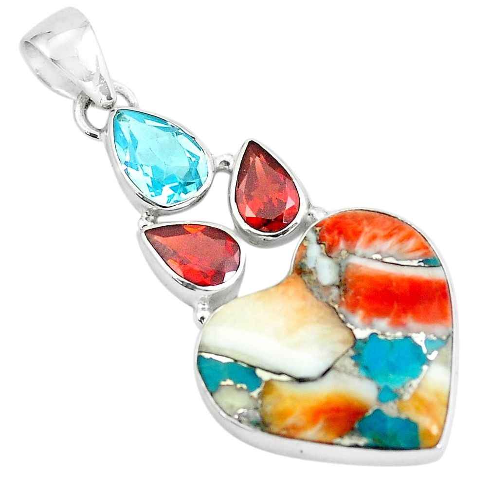 17.22cts spiny oyster arizona turquoise 925 silver heart shape pendant p65359