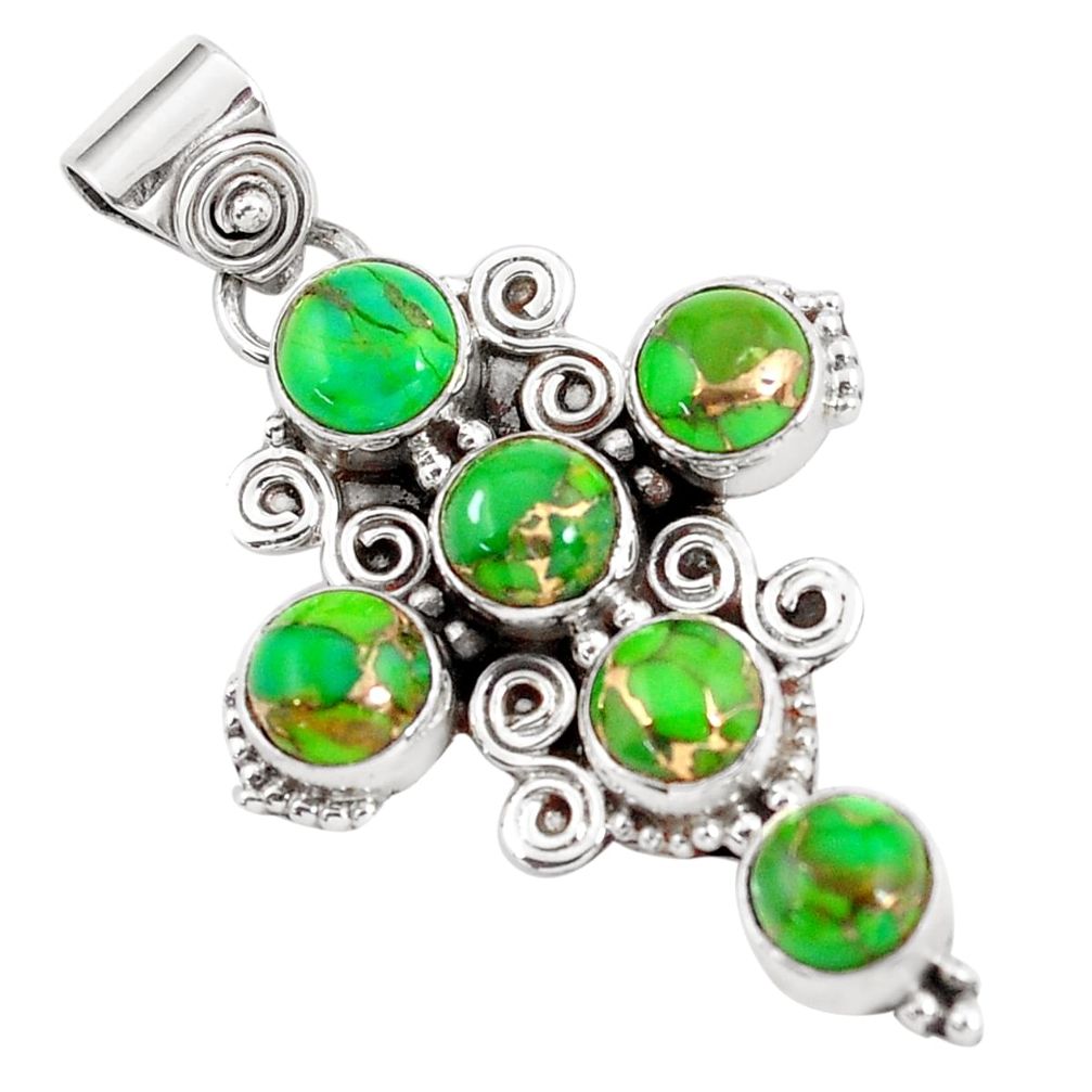 6.58cts stone size 6mm green copper turquoise 925 silver cross pendant p59926