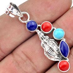 SUBLIME NATURAL BLUE LAPIS CORAL 925 SILVER SHEEP CHARM PENDANT JEWELRY H31036