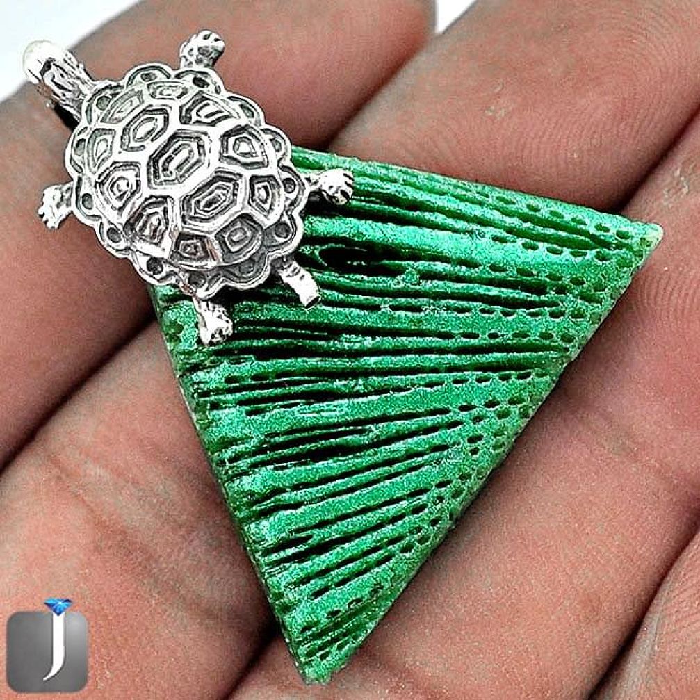 SUPERB GREEN CARDITA SHELL 925 STERLING SILVER TORTOISE PENDANT JEWELRY G23445