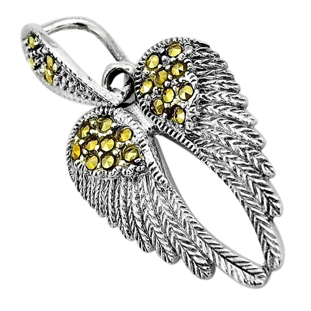3.64gms swiss marcasite 925 sterling silver feather charm pendant jewelry c3107