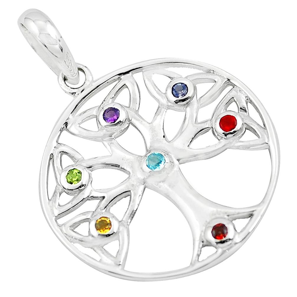 1.10cts tree of life natural garnet cornelian 925 silver chakra pendant p62716