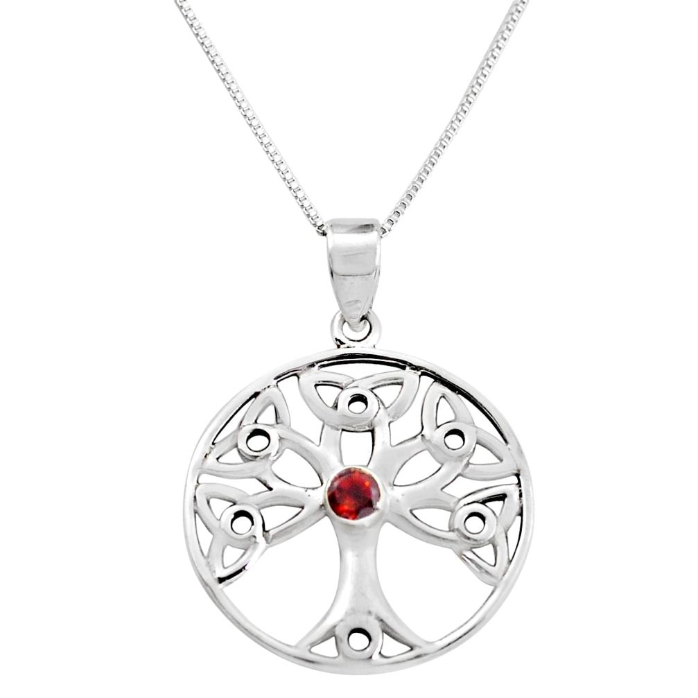 0.55cts tree of life natural red garnet 925 silver 18' chain pendant p58601