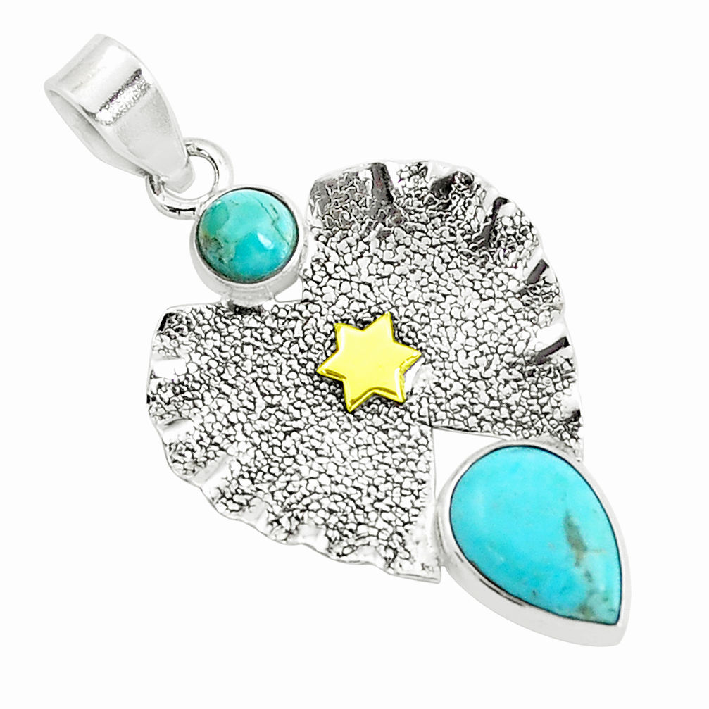 5.11cts victorian arizona mohave turquoise 925 silver two tone pendant p37694