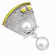 4.93cts victorian natural white pearl 925 silver two tone pendant p37669