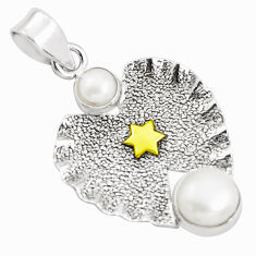 4.70cts victorian natural white pearl round 925 silver two tone pendant p37690
