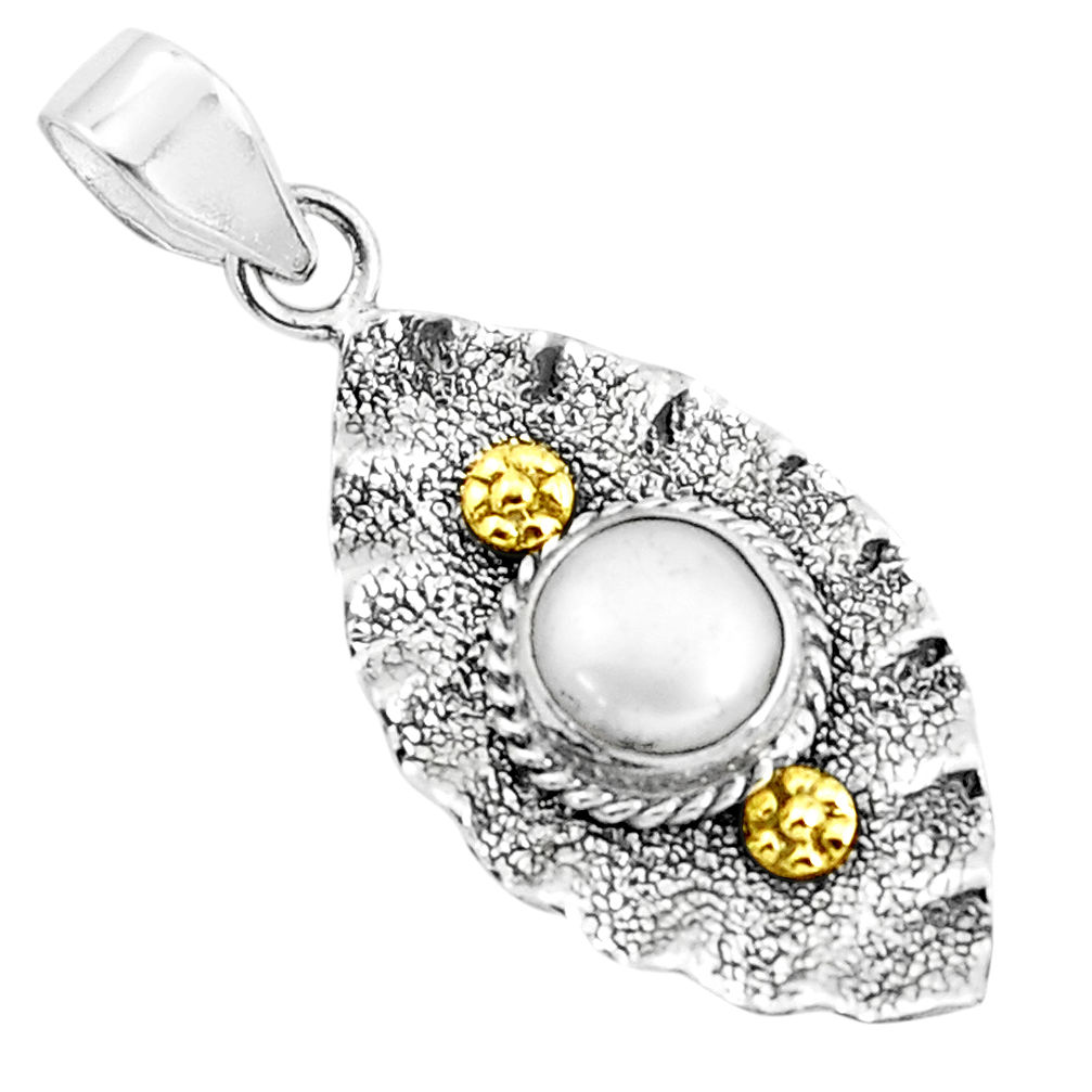 3.13cts victorian natural white pearl round 925 silver two tone pendant p37713