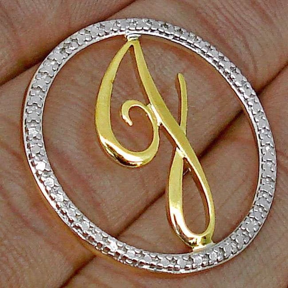 WHITE DIAMOND 14K YELLOW GOLD INITIAL LETTER J CHARM PENDANT JEWELRY H19850