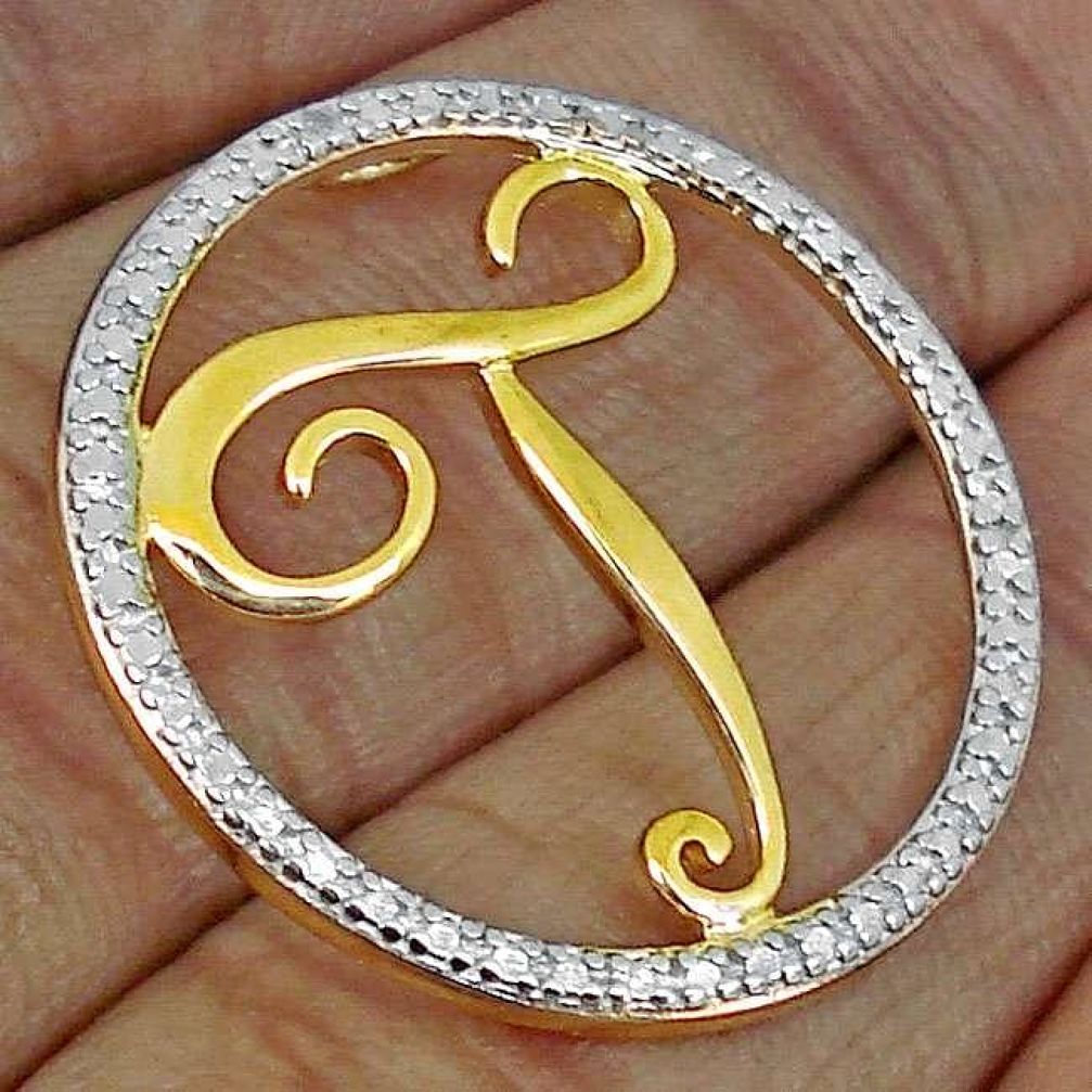 WHITE DIAMOND 14K YELLOW GOLD INITIAL LETTER T CHARM PENDANT JEWELRY H19853