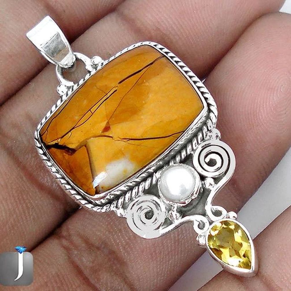 24.20cts YELLOW MATRIX OPAL PEARL 925 STERLING SILVER PENDANT JEWELRY G28186