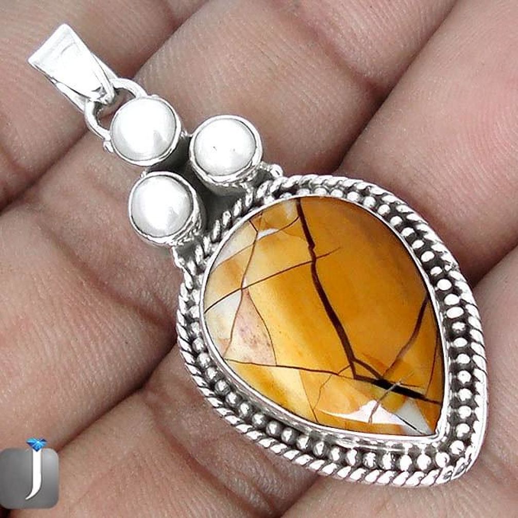 22.17cts YELLOW MATRIX OPAL PEARL 925 STERLING SILVER PENDANT JEWELRY G28219