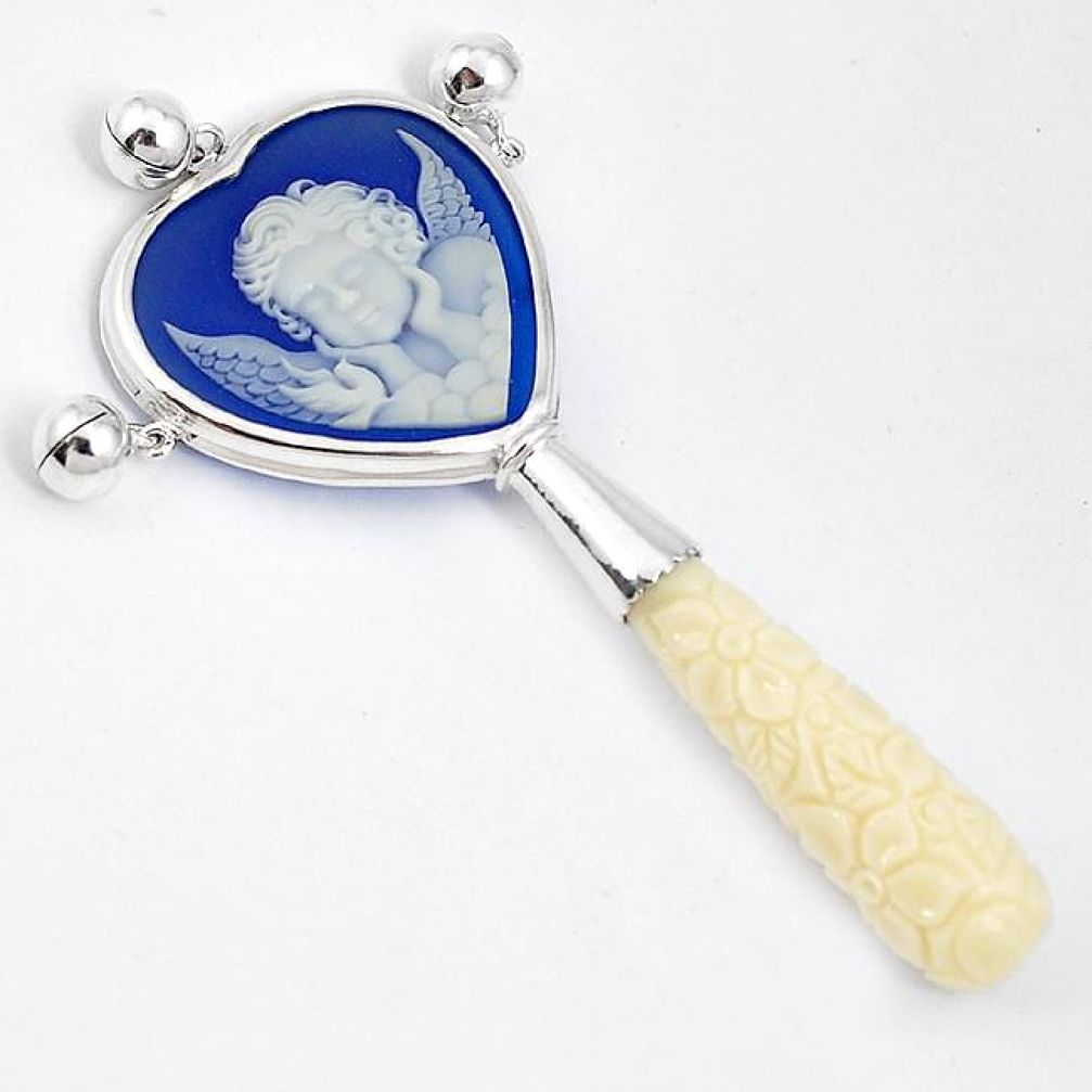 925 sterling silver angel baby rattle jewelry victorian white coral cameo h50244