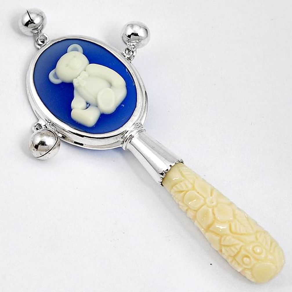 925 sterling silver white coral carved cameo teddy bear rattle jewelry h50260