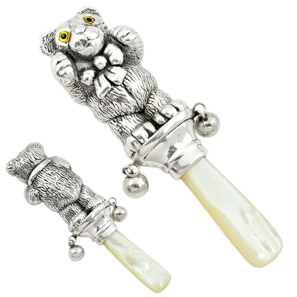 Baby toy bear blister pearl 925 sterling silver rattle jewelry a82107